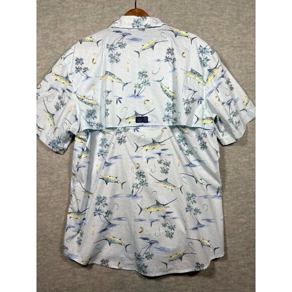Izod Saltwater Performance Shirt XL Blue Fish Print Vented Button Down - Picture 5 of 6